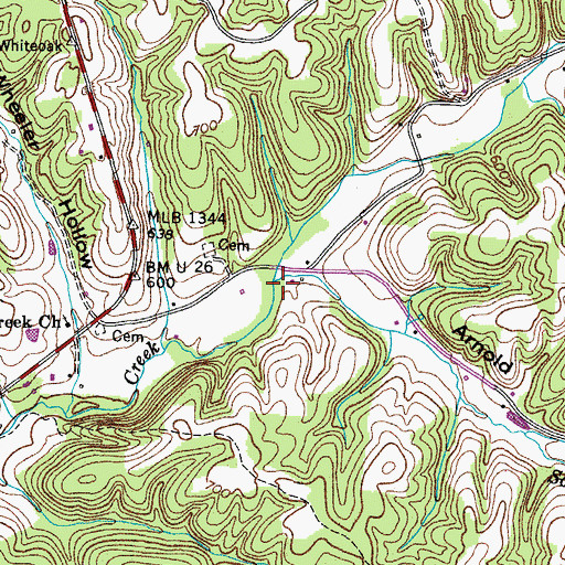 Topographic Map of South Fork Deer Creek, TN