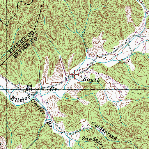 Topographic Map of South Fork Ellejoy Creek, TN