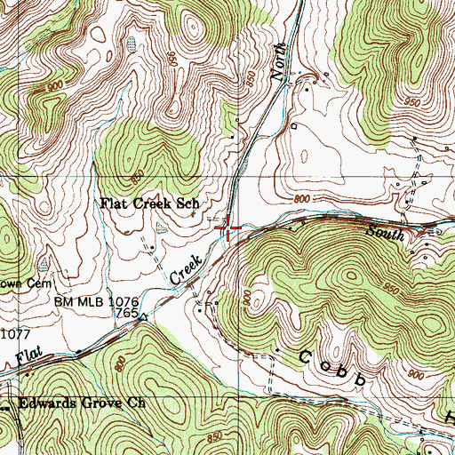 Topographic Map of South Fork Flat Creek, TN