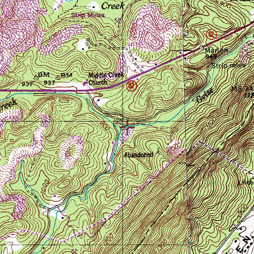 Topographic Map of South Fork Geise Creek, TN