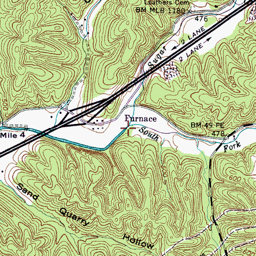 Topographic Map of South Fork Sugar Creek, TN