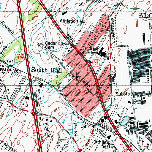 Topographic Map of South Hall, TN