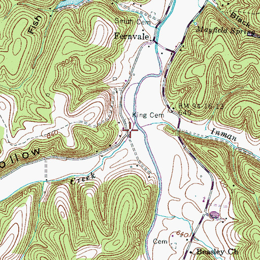Topographic Map of South Harpeth Creek, TN