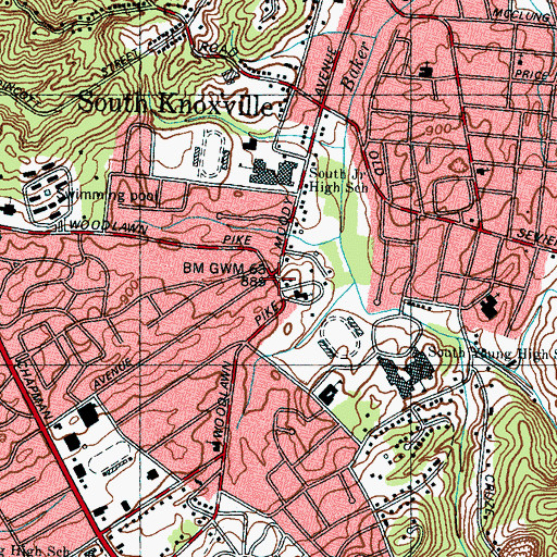 Topographic Map of South Knoxville, TN