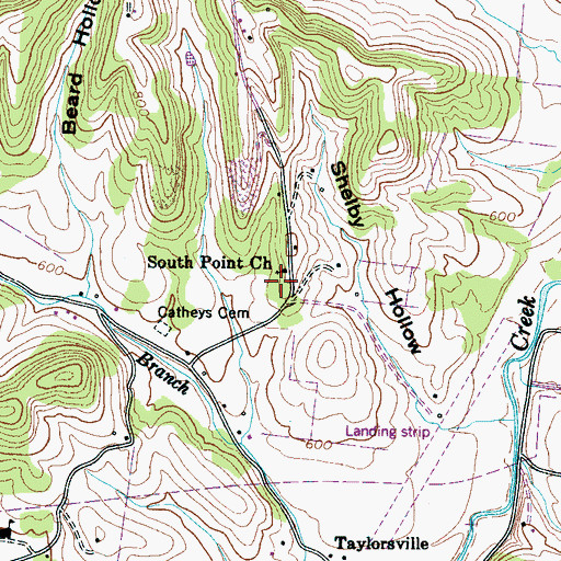Topographic Map of South Point Church, TN
