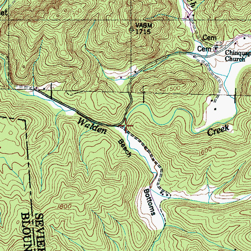 Topographic Map of South Prong Waldens Creek, TN