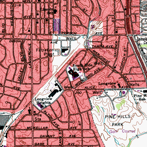 Topographic Map of South Side High School, TN