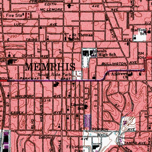 Topographic Map of South Side Park, TN