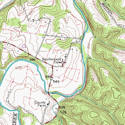 Topographic Map of Southerland Cemetery, TN