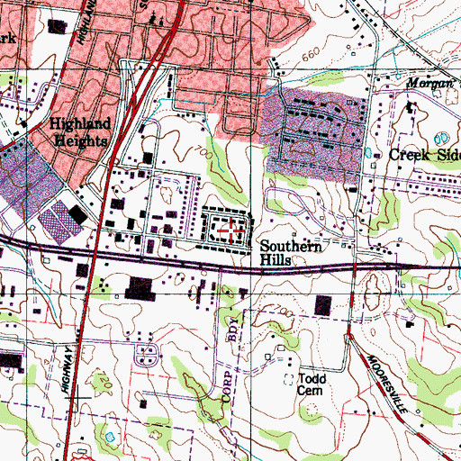 Topographic Map of Southern Hills, TN