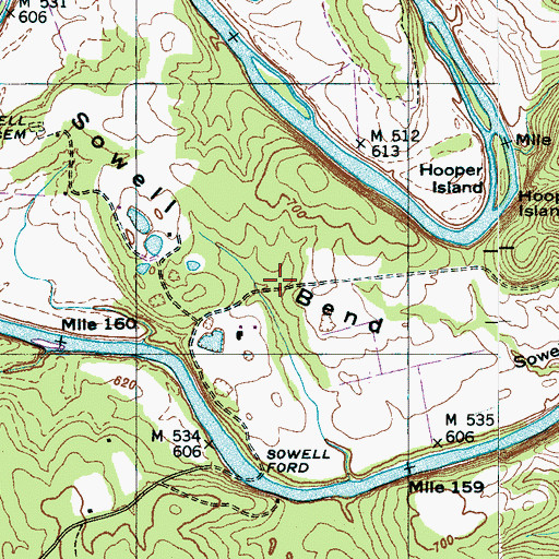 Topographic Map of Sowell Bend, TN
