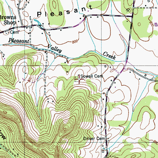 Topographic Map of Sowell Cemetery, TN