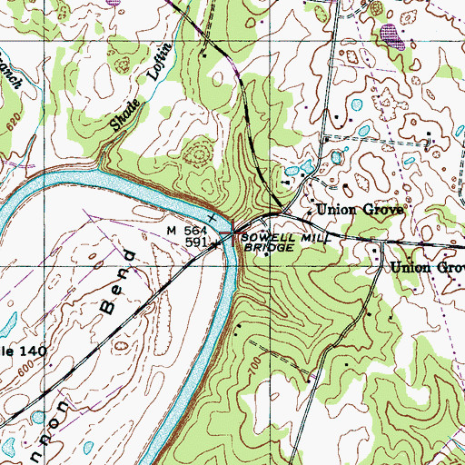 Topographic Map of Sowell Mill Bridge, TN