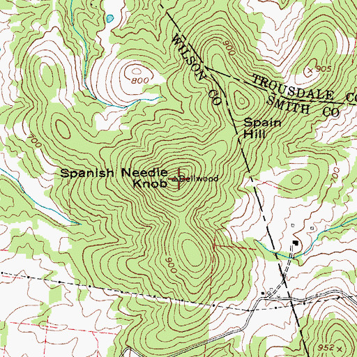 Topographic Map of Spanish Needle Knob, TN