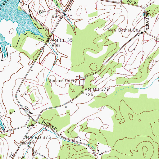 Topographic Map of Spence Cemetery, TN