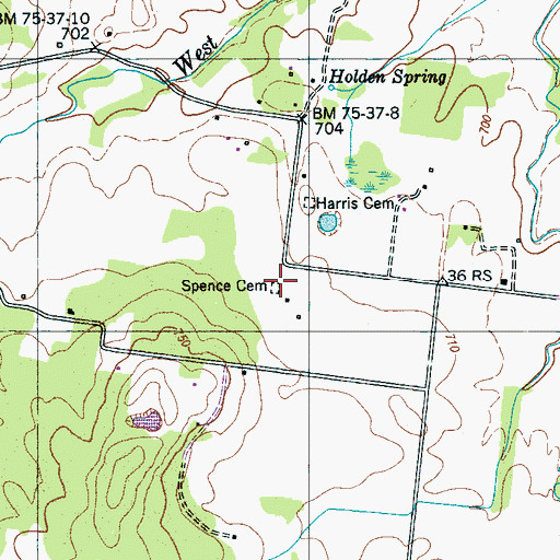Topographic Map of Spence Cemetery, TN