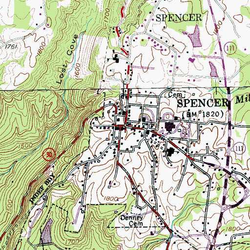 Topographic Map of Spencer, TN