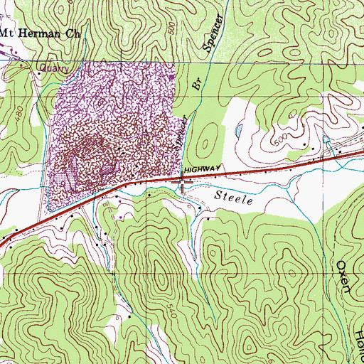 Topographic Map of Spencer Branch, TN