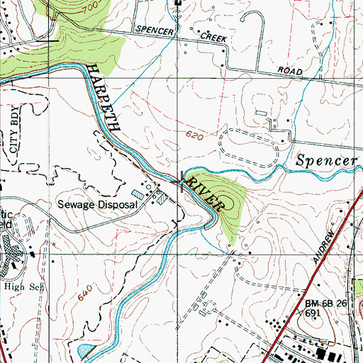 Topographic Map of Spencer Creek, TN