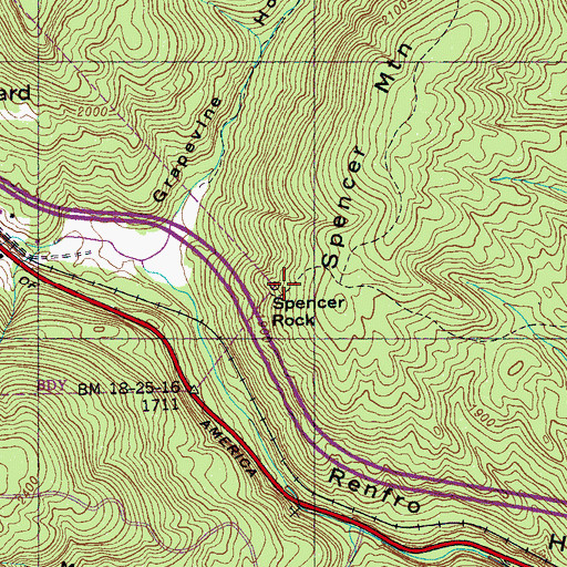 Topographic Map of Spencer Rock, TN
