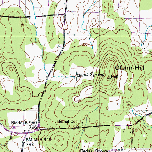 Topographic Map of Spout Spring, TN