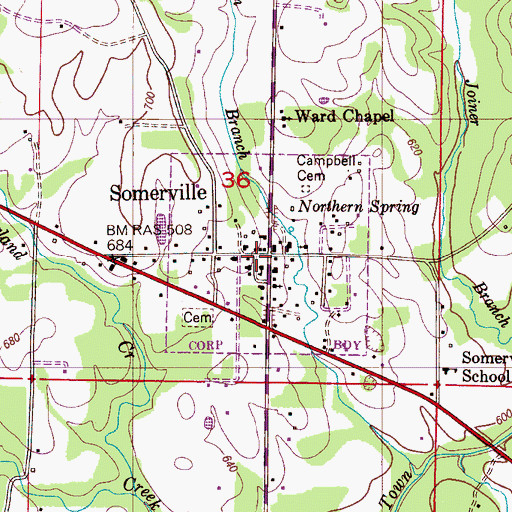 Topographic Map of Somerville, AL