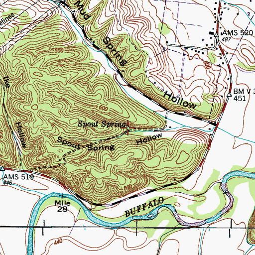 Topographic Map of Spout Spring, TN