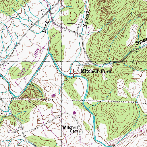Topographic Map of Spout Spring Branch, TN