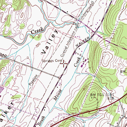 Topographic Map of Spriggs Cemetery, TN