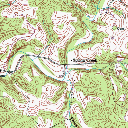 Topographic Map of Spring Creek, TN
