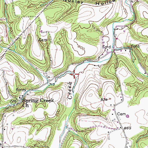Topographic Map of Spring Creek, TN