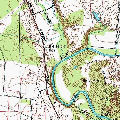 Topographic Map of Spring Creek, TN