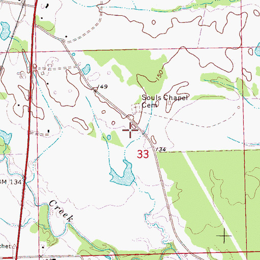 Topographic Map of Souls Chapel Cemetery, AL