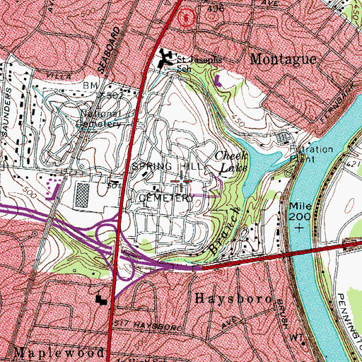Topographic Map of Spring Hill Cemetery, TN