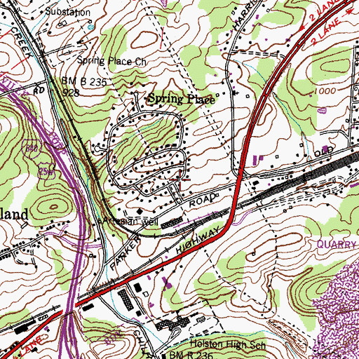 Topographic Map of Spring Place, TN
