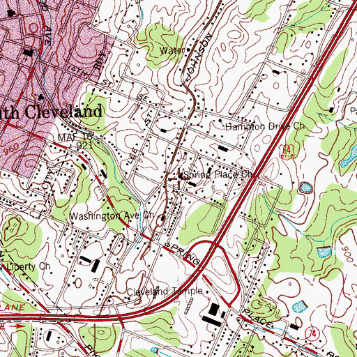 Topographic Map of Spring Place Church, TN