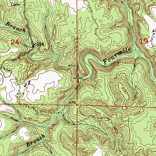 Topographic Map of South Branch Fourmile Creek, AL