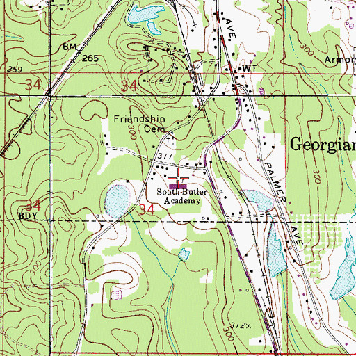 Topographic Map of South Butler Academy, AL