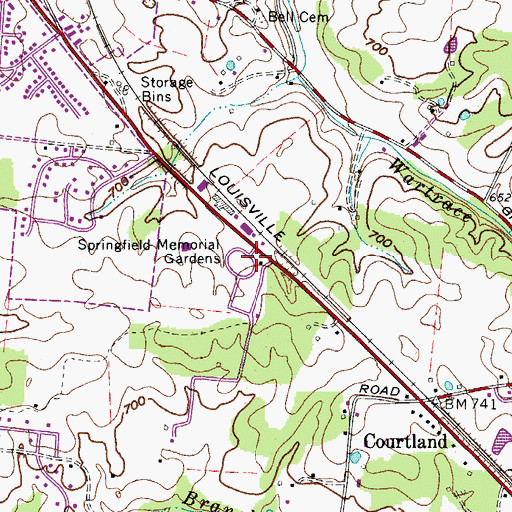 Topographic Map of Springfield Memorial Gardens, TN