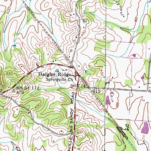 Topographic Map of Springville Church, TN