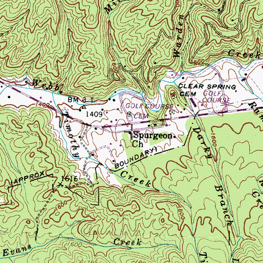 Topographic Map of Spurgeon Church, TN