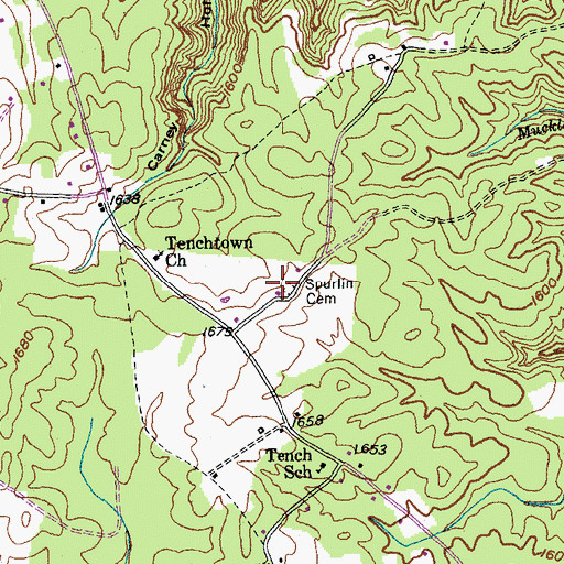 Topographic Map of Spurlin Cemetery, TN