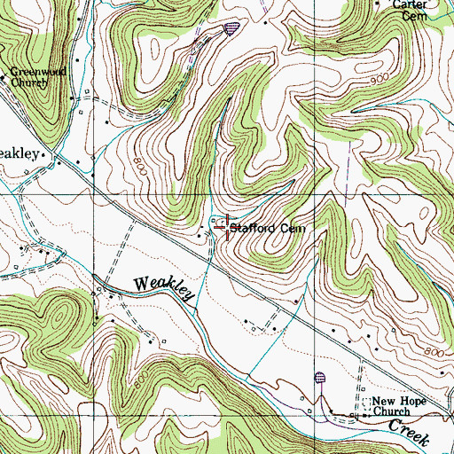 Topographic Map of Stafford Cemetery, TN