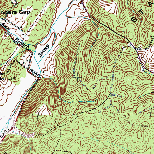 Topographic Map of Stamp Creek Ridge, TN