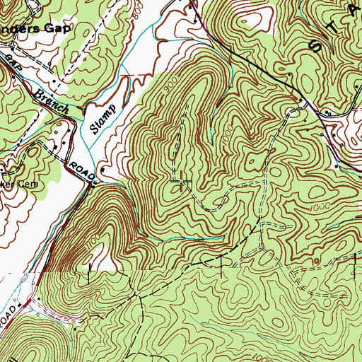 Topographic Map of Stamp Creek Ridge, TN
