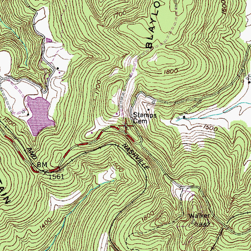 Topographic Map of Stamps Cemetery, TN