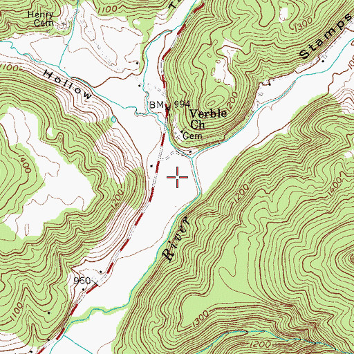 Topographic Map of Stamps Hollow, TN