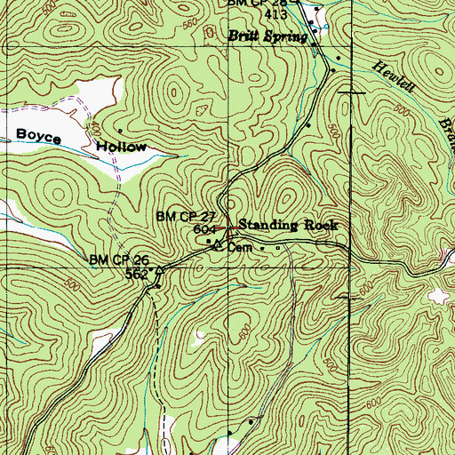 Topographic Map of Standing Rock, TN