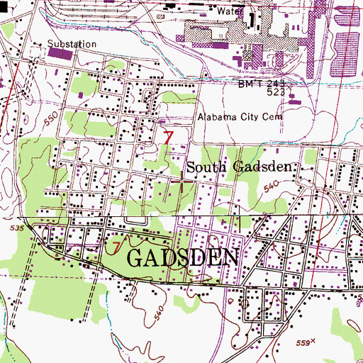Topographic Map of South Gadsden, AL