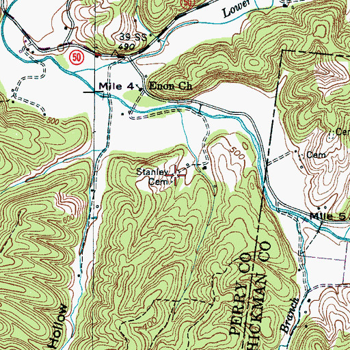 Topographic Map of Stanley Cemetery, TN